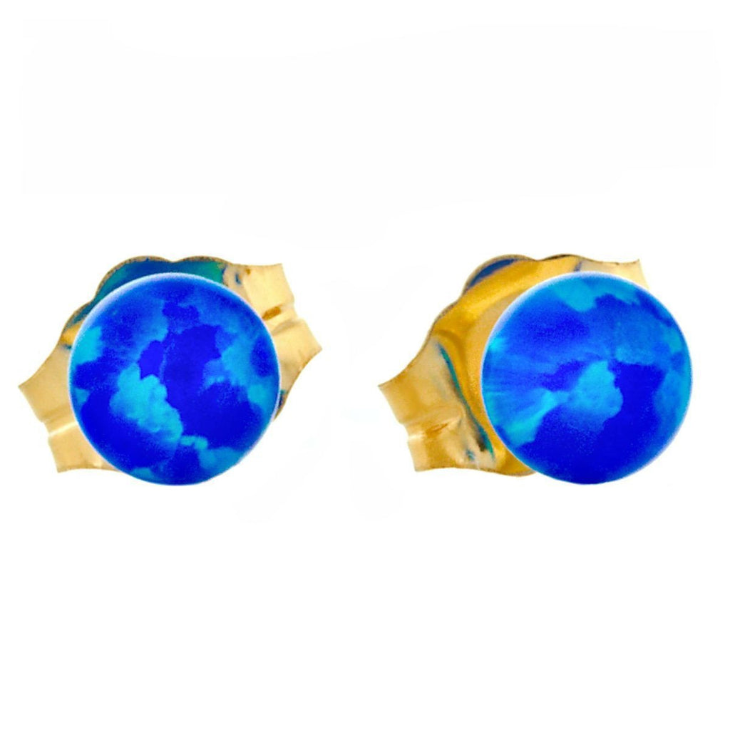 Oceans: 4mm Pacific Blue Opal Ball Stud Post Earrings 14k Yellow Gold - TrustmarkJewelers.com