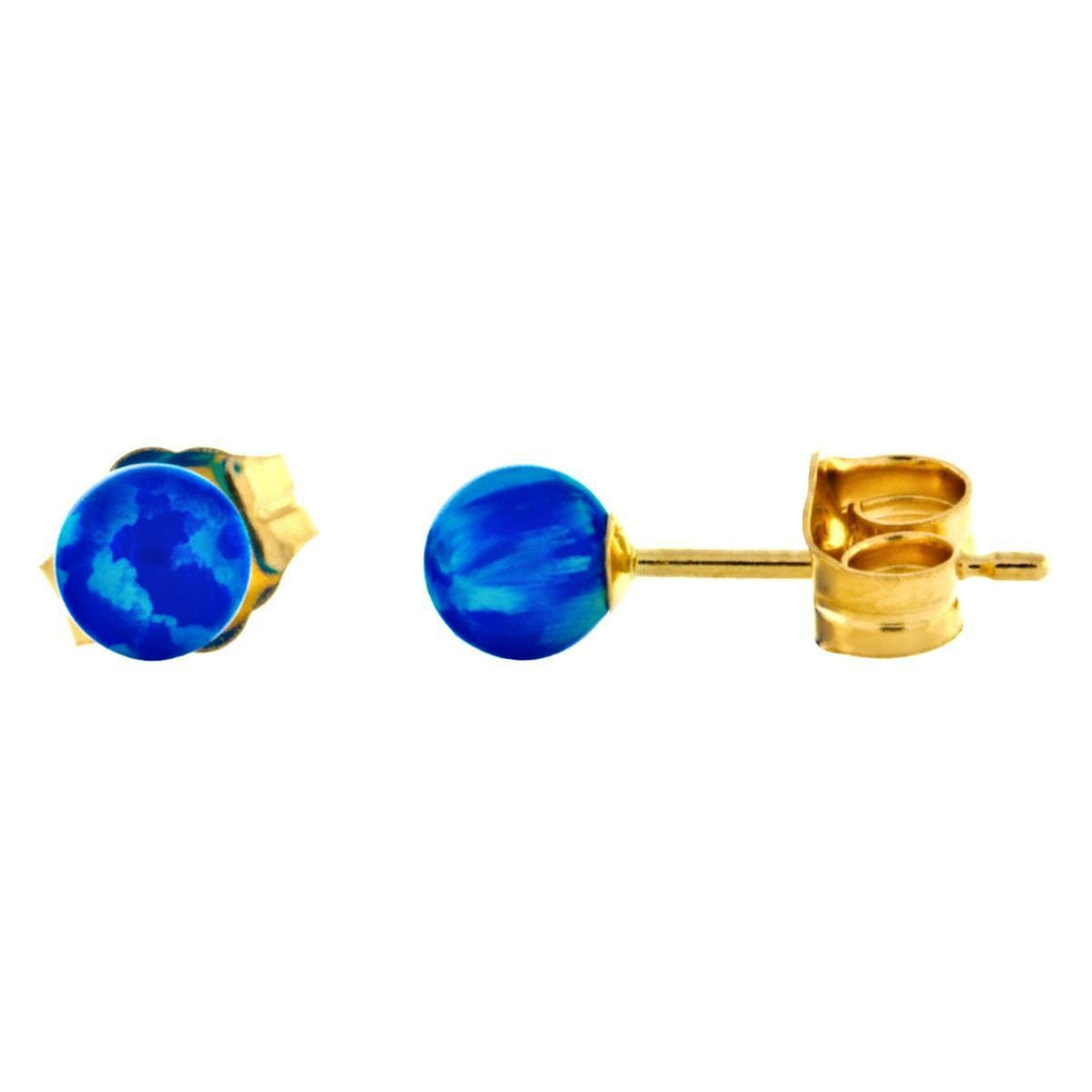 Oceans: 4mm Pacific Blue Opal Ball Stud Post Earrings 14k Yellow Gold - TrustmarkJewelers.com
