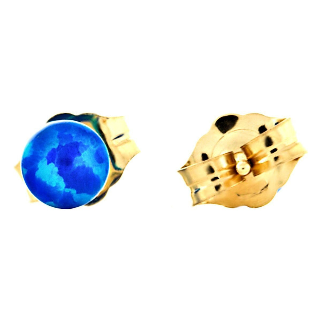 Oceans: 4mm Pacific Blue Opal Ball Stud Post Earrings 14k Yellow Gold - TrustmarkJewelers.com