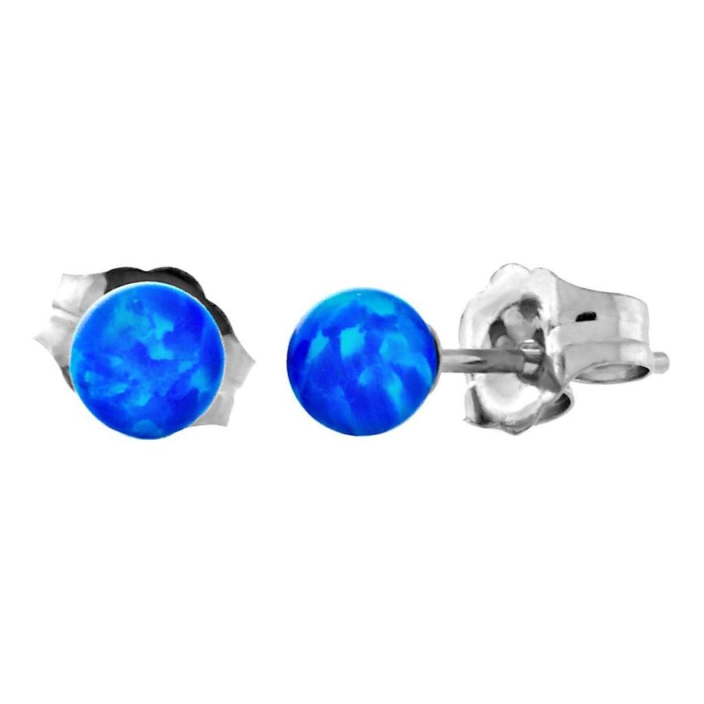 Oceans: 4mm Pacific Blue Opal Ball Stud Post Earrings 14k White Gold - TrustmarkJewelers.com