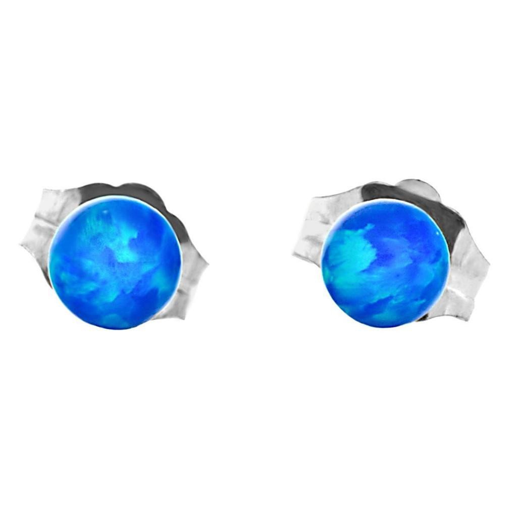 Oceans: 4mm Pacific Blue Opal Ball Stud Post Earrings 14k White Gold - TrustmarkJewelers.com