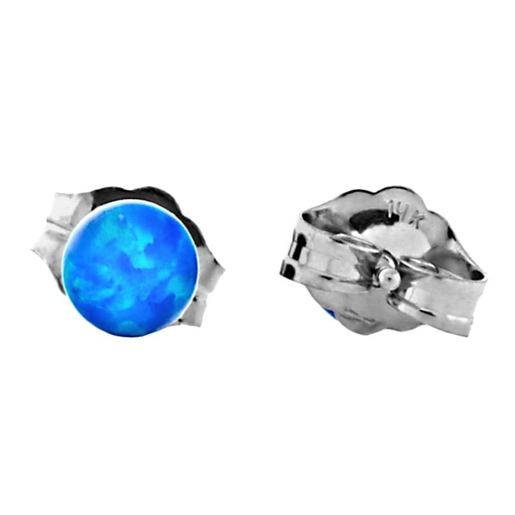 Oceans: 4mm Pacific Blue Opal Ball Stud Post Earrings 14k White Gold - TrustmarkJewelers.com