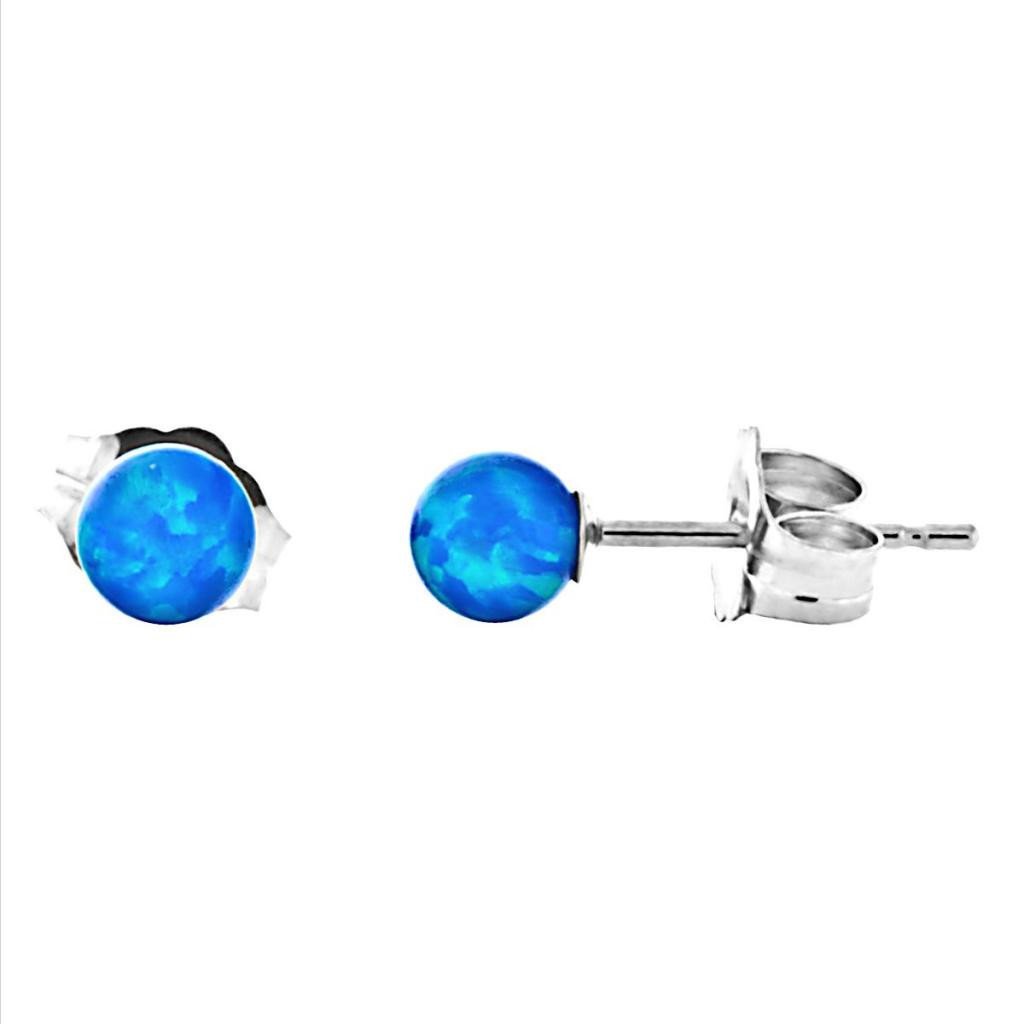 Oceans: 4mm Pacific Blue Opal Ball Stud Post Earrings 14k White Gold - TrustmarkJewelers.com