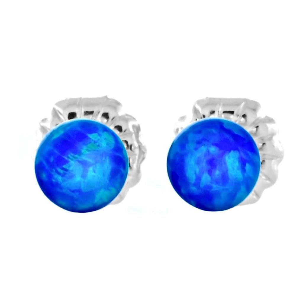 Oceans: 4mm Pacific Blue Opal Ball Stud Post Earrings 925 Silver - TrustmarkJewelers.com