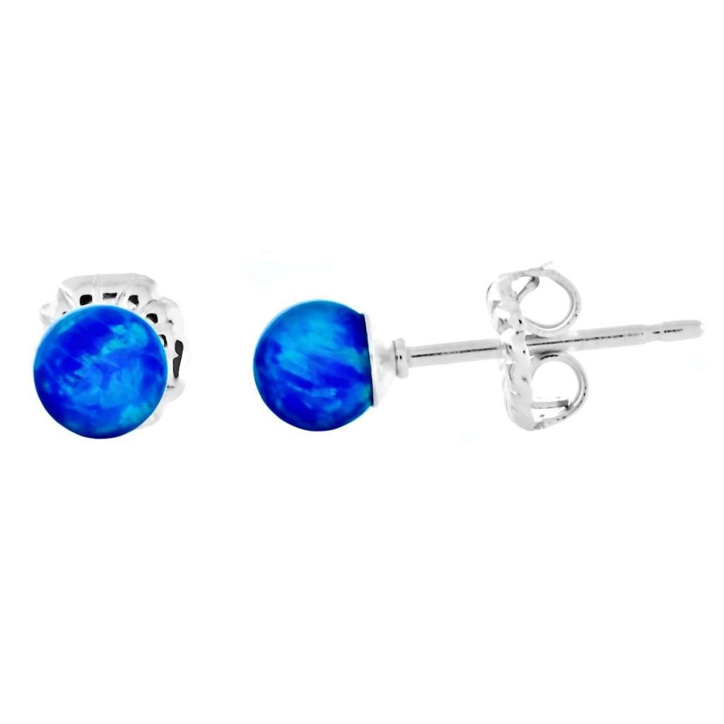 Oceans: 4mm Pacific Blue Opal Ball Stud Post Earrings 925 Silver - TrustmarkJewelers.com