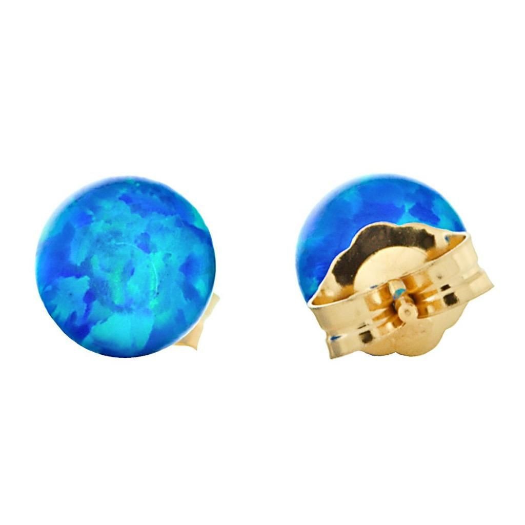 Oceans: 6mm Pacific Blue Opal Ball Stud Post Earrings 14k Yellow Gold - TrustmarkJewelers.com