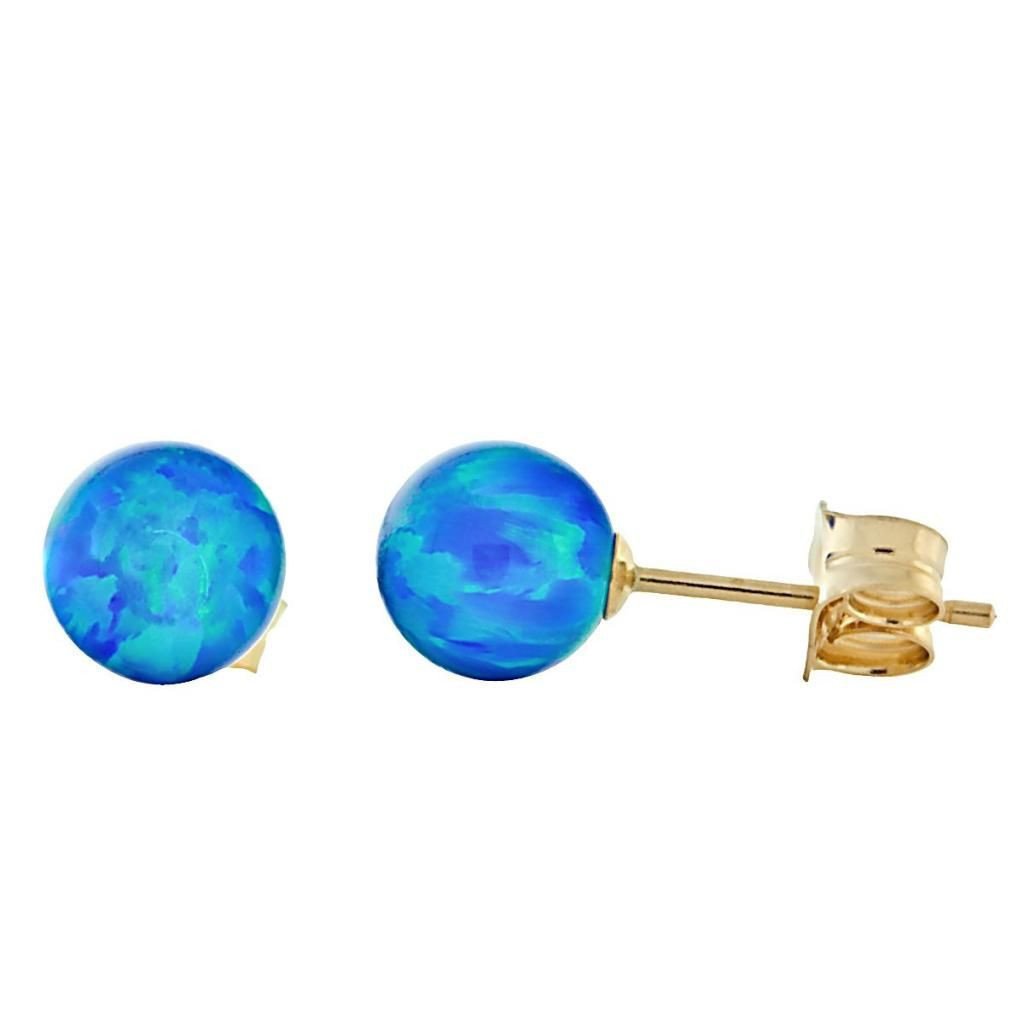 Oceans: 6mm Pacific Blue Opal Ball Stud Post Earrings 14k Yellow Gold - TrustmarkJewelers.com