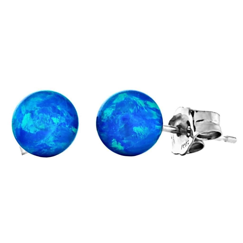 Oceans: 6mm Pacific Blue Opal Ball Stud Post Earrings 14k White Gold - TrustmarkJewelers.com