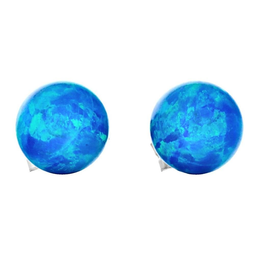 Oceans: 6mm Pacific Blue Opal Ball Stud Post Earrings 14k White Gold - TrustmarkJewelers.com