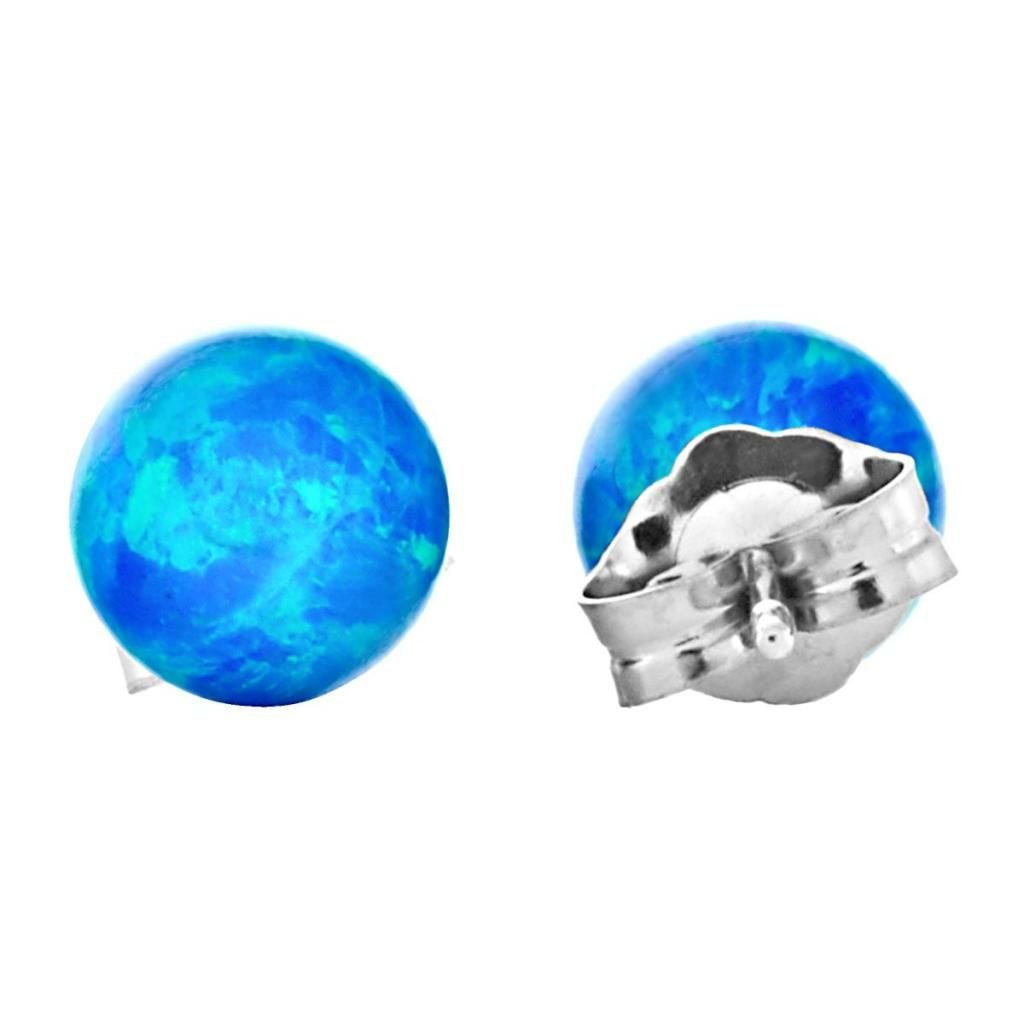 Oceans: 6mm Pacific Blue Opal Ball Stud Post Earrings 14k White Gold - TrustmarkJewelers.com