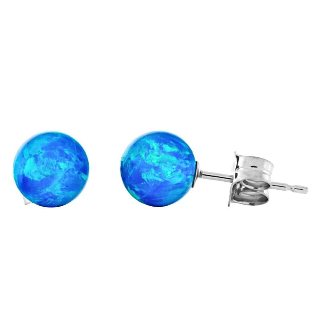 Oceans: 6mm Pacific Blue Opal Ball Stud Post Earrings 14k White Gold - TrustmarkJewelers.com