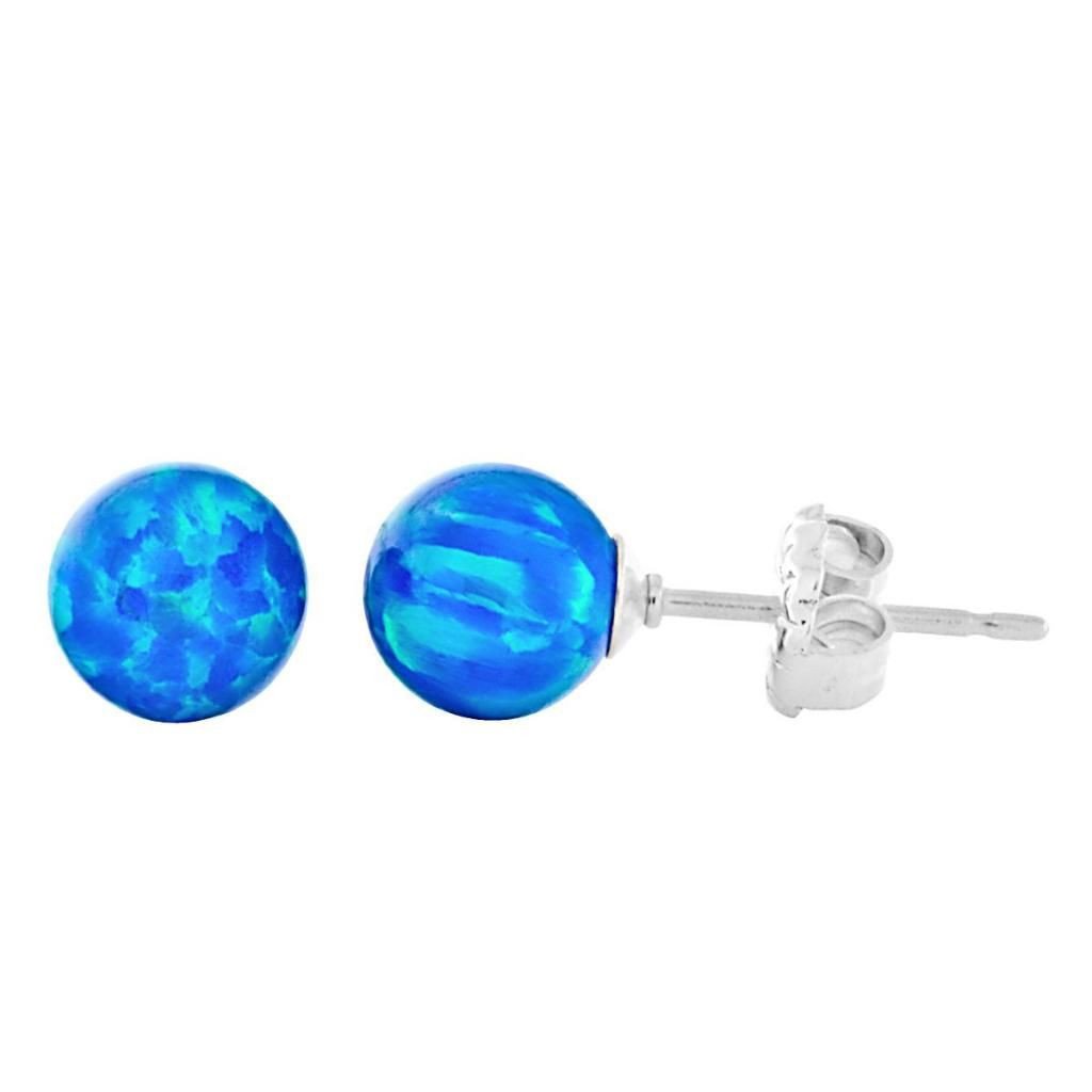 Oceans: 6mm Pacific Blue Opal Ball Stud Post Earrings 925 Silver - TrustmarkJewelers.com