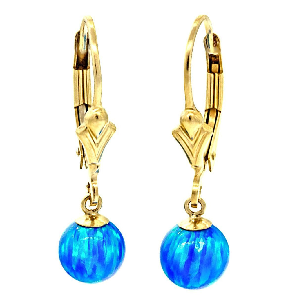 Oceans:6mm Pacific Blue Opal Ball Leverback Earrings 14-20 Gold Filled - TrustmarkJewelers.com