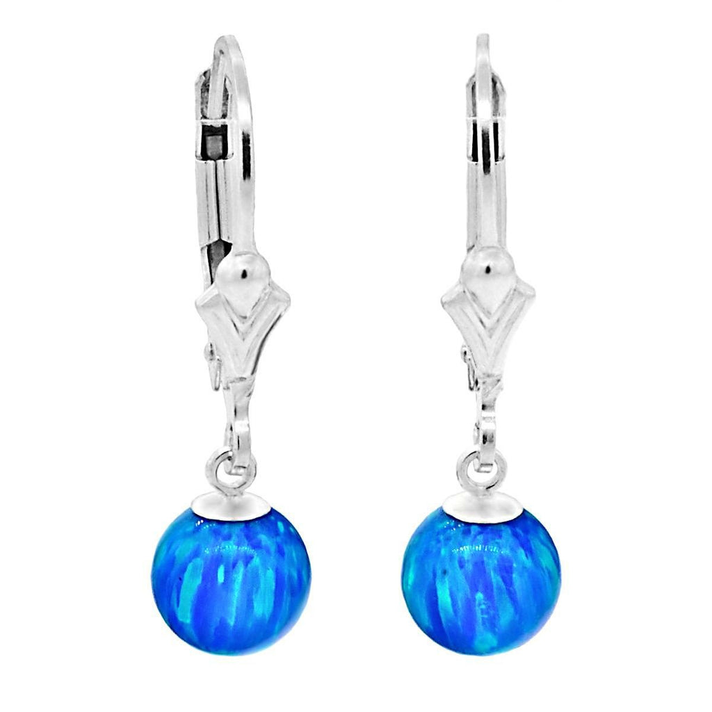 Oceans: 6mm Pacific Blue Opal Ball Drop Leverback Earrings 925 Silver - TrustmarkJewelers.com