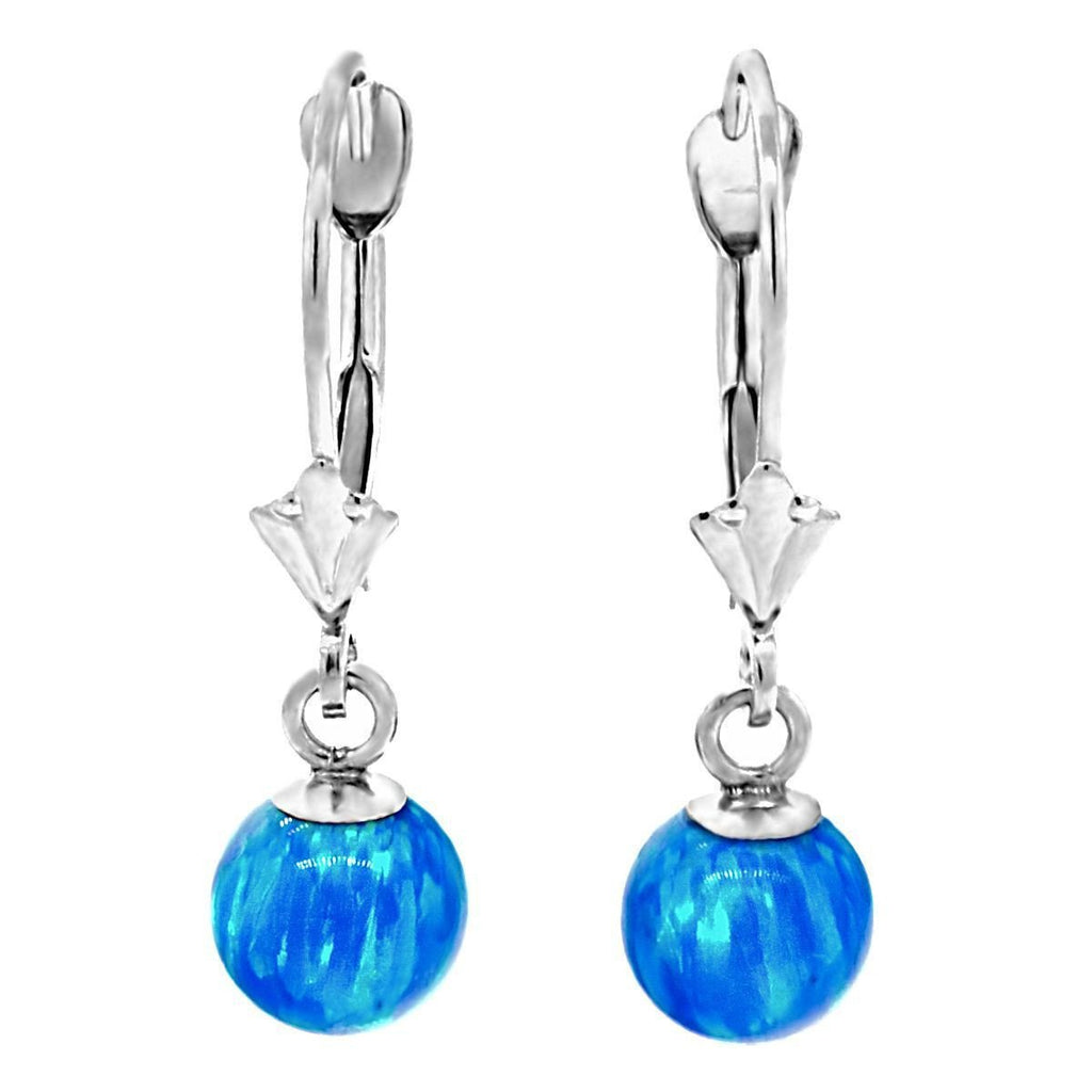 Oceans: 6mm Pacific Blue Opal Ball Leverback Earrings 14K White Gold - TrustmarkJewelers.com