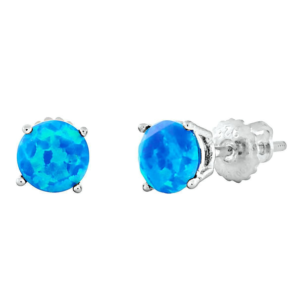 Oceans: 6mm Diamond Cut Faceted Pacific Blue Opal Screw Back Earrings - TrustmarkJewelers.com
