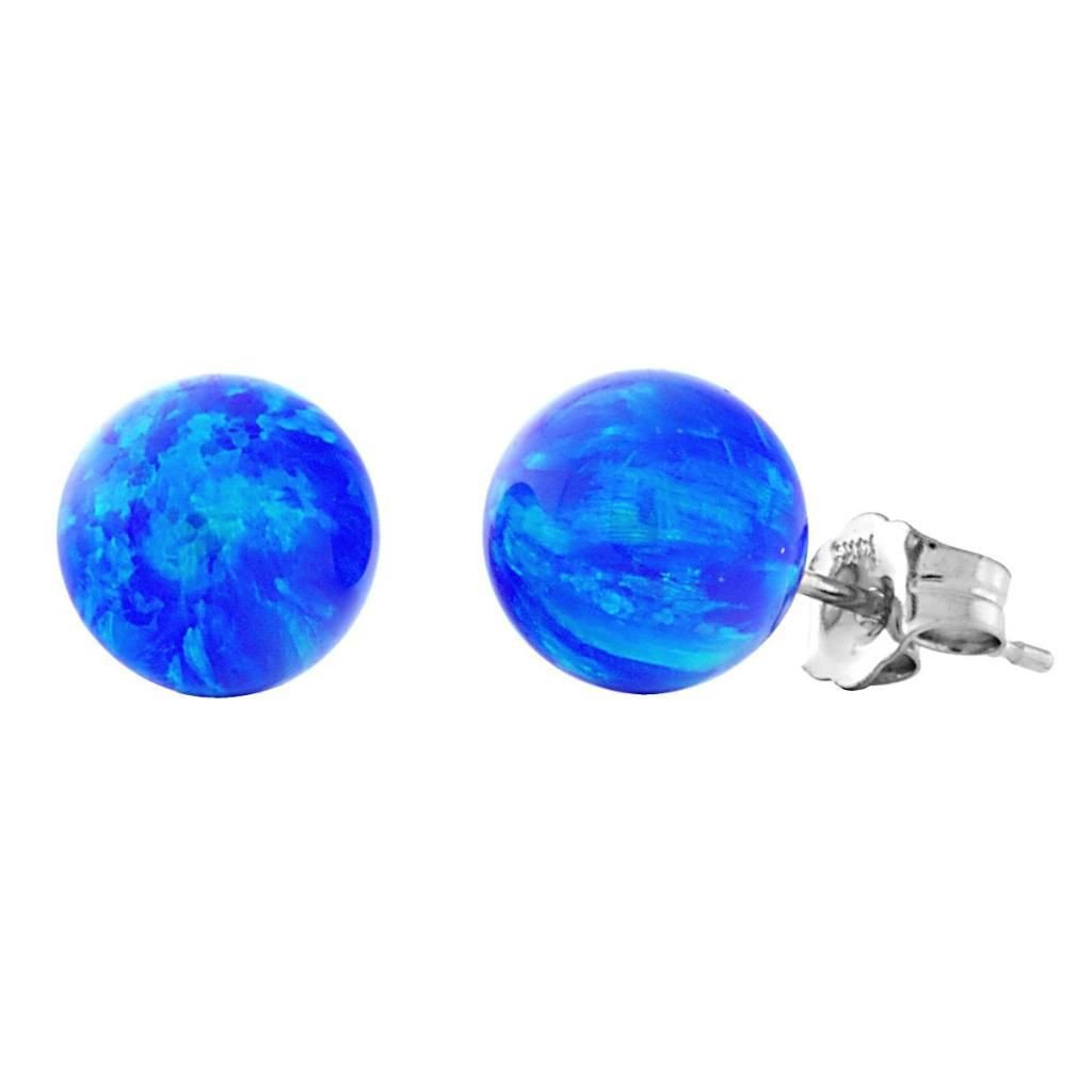 Oceans: 8mm Pacific Blue Opal Ball Stud Post Earrings 14k White Gold - TrustmarkJewelers.com