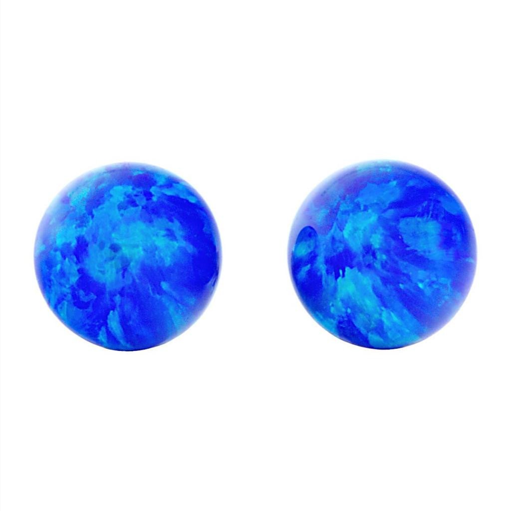 Oceans: 8mm Pacific Blue Opal Ball Stud Post Earrings 14k White Gold - TrustmarkJewelers.com