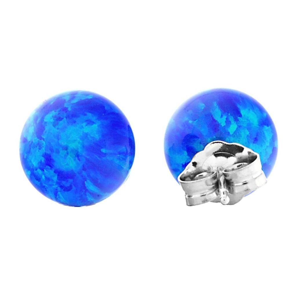 Oceans: 8mm Pacific Blue Opal Ball Stud Post Earrings 14k White Gold - TrustmarkJewelers.com