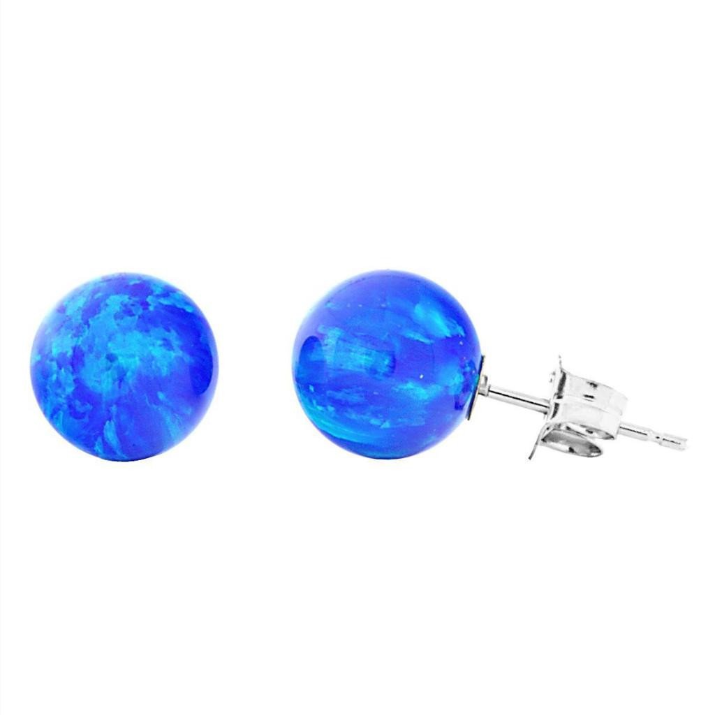Oceans: 8mm Pacific Blue Opal Ball Stud Post Earrings 14k White Gold - TrustmarkJewelers.com