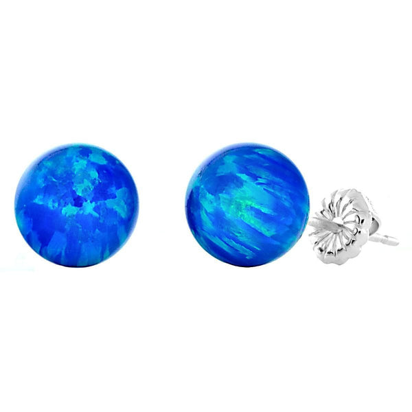 Oceans: 8mm Pacific Blue Opal Ball Stud Post Earrings 925 Silver - TrustmarkJewelers.com