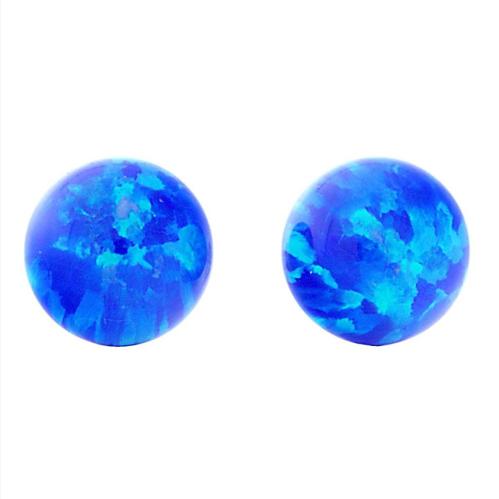 Oceans: 8mm Pacific Blue Opal Ball Stud Post Earrings 925 Silver - TrustmarkJewelers.com