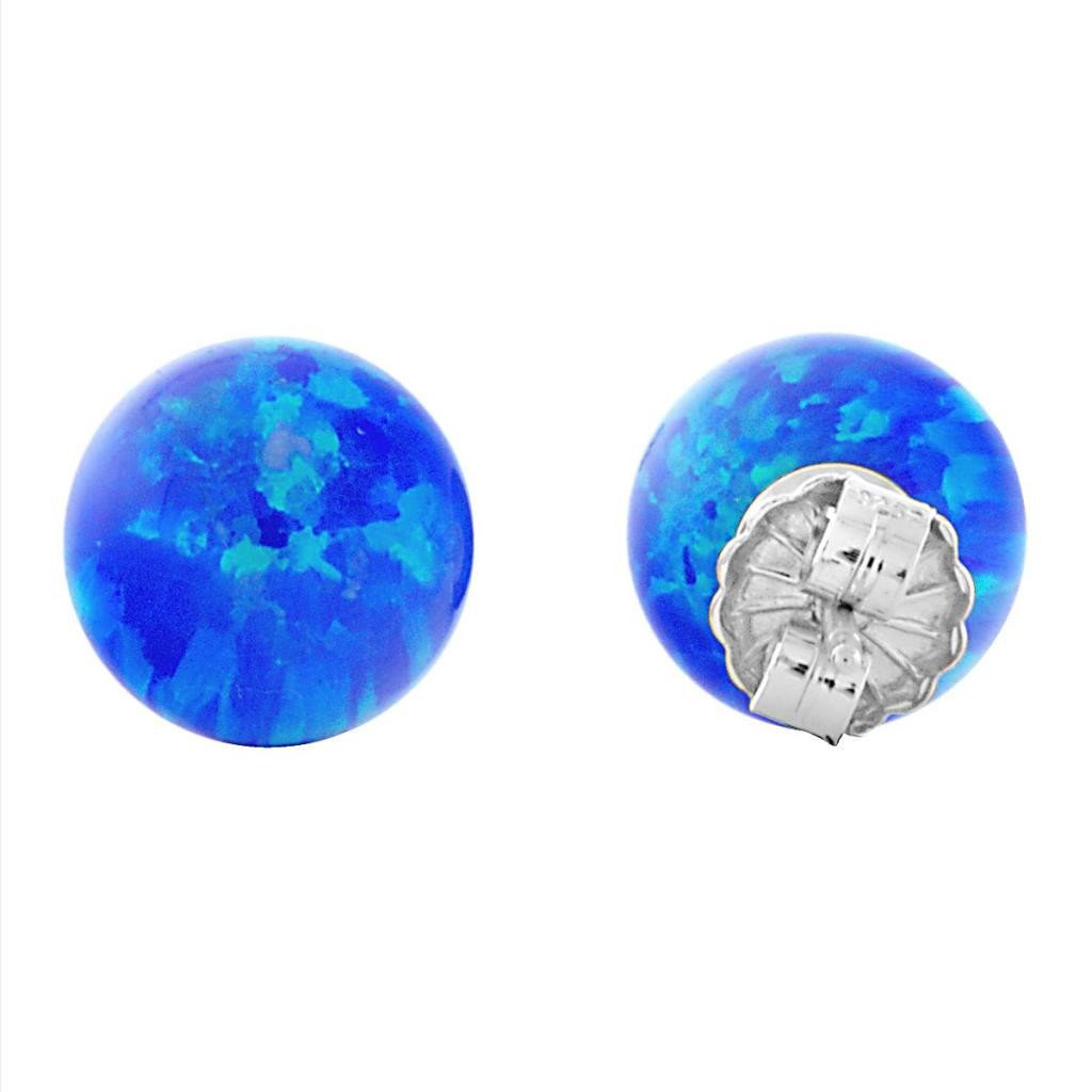 Oceans: 8mm Pacific Blue Opal Ball Stud Post Earrings 925 Silver - TrustmarkJewelers.com
