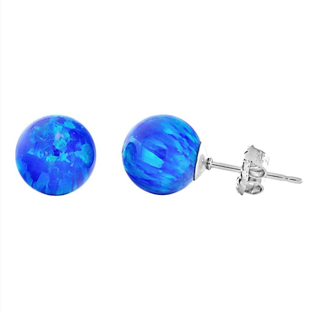 Oceans: 8mm Pacific Blue Opal Ball Stud Post Earrings 925 Silver - TrustmarkJewelers.com