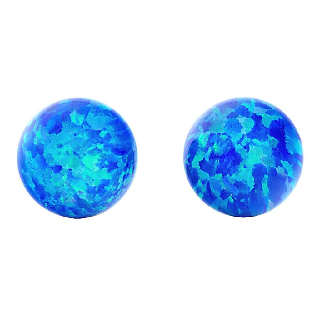 Oceans: 10mm Pacific Blue Opal Ball Stud Post Earrings 14k Yellow Gold - TrustmarkJewelers.com