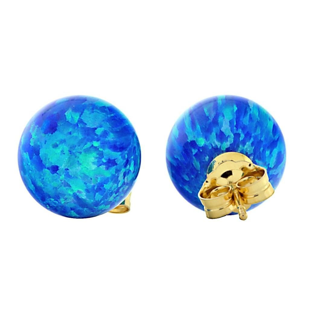 Oceans: 10mm Pacific Blue Opal Ball Stud Post Earrings 14-20 Gold Filled - TrustmarkJewelers.com