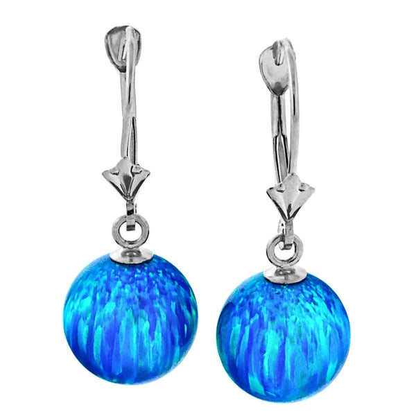 Oceans: 10mm Pacific Blue Opal Ball Drop Leverback Earrings 925 Silver - TrustmarkJewelers.com