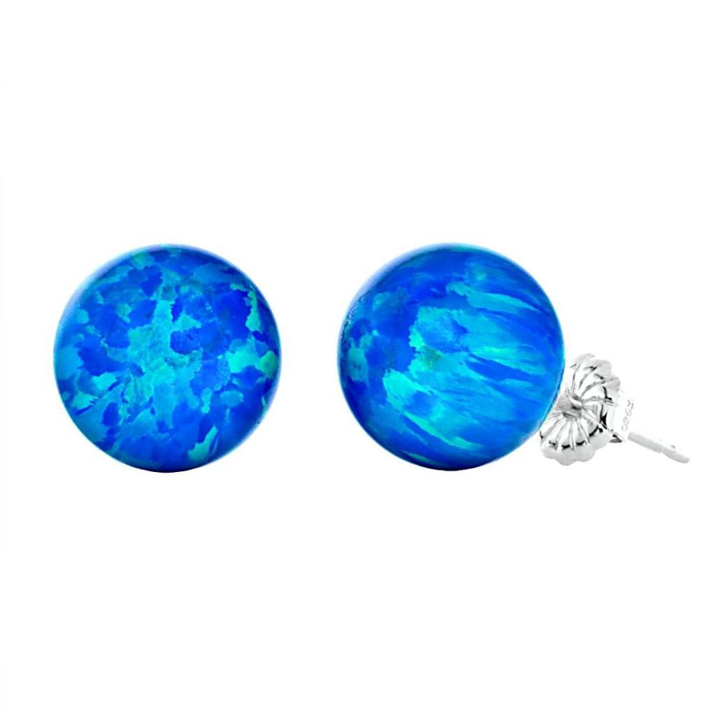 Oceans: 10mm Pacific Blue Opal Ball Stud Post Earrings 925 Silver - TrustmarkJewelers.com