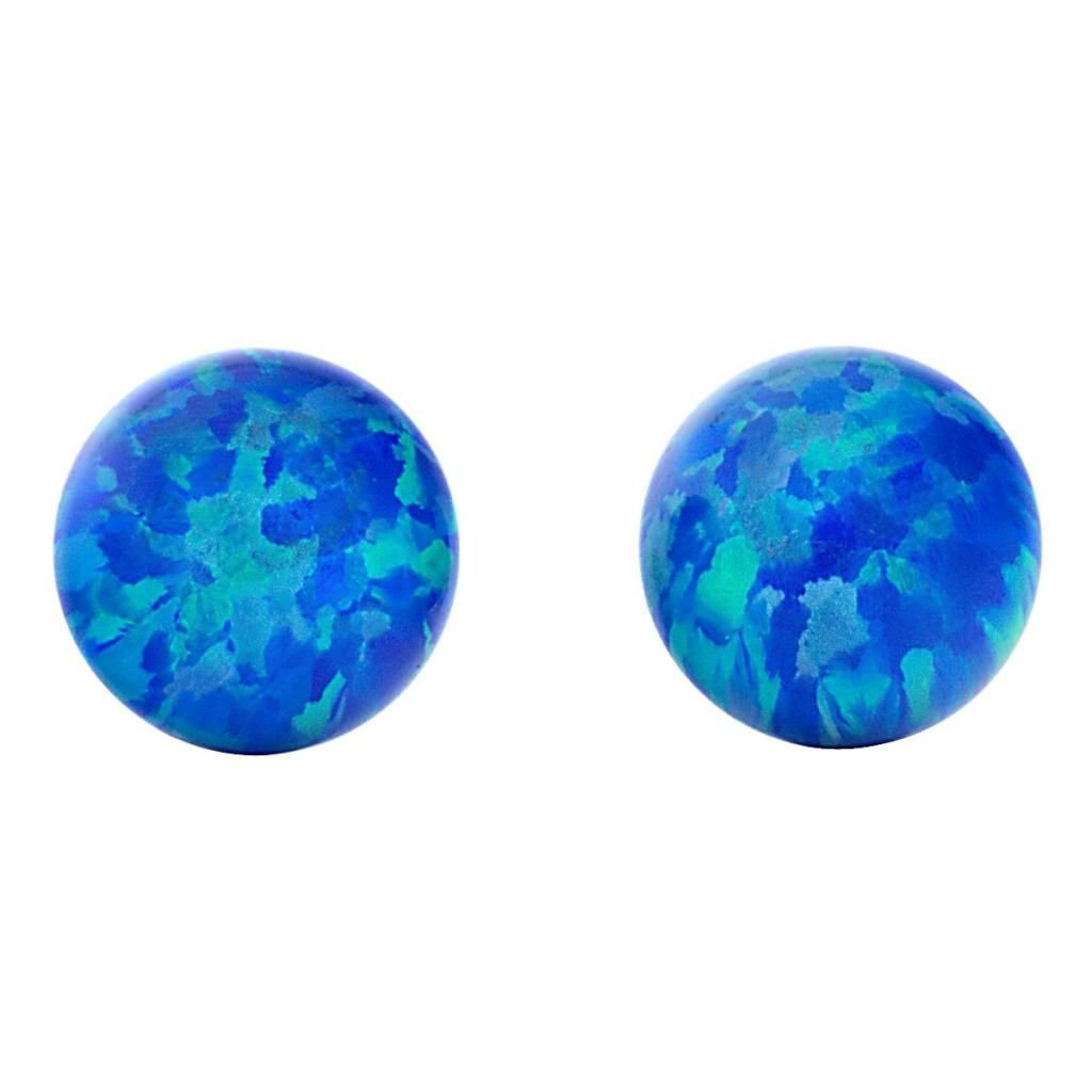 Oceans: 10mm Pacific Blue Opal Ball Stud Post Earrings 925 Silver - TrustmarkJewelers.com