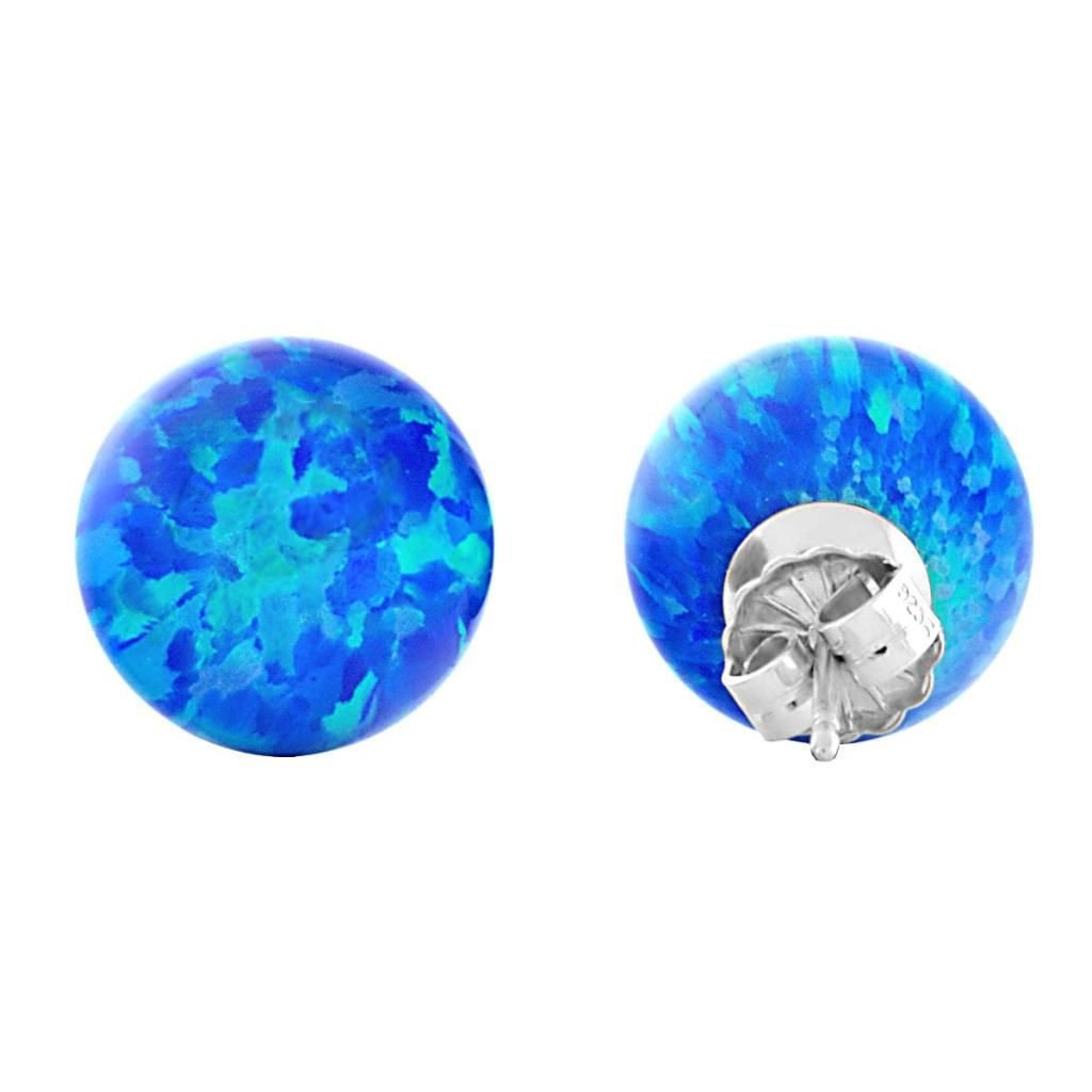 Oceans: 10mm Pacific Blue Opal Ball Stud Post Earrings 925 Silver - TrustmarkJewelers.com