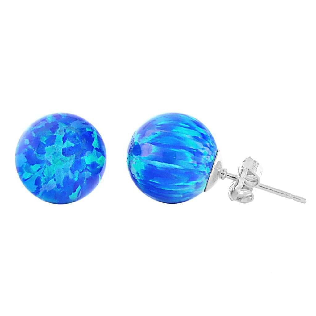Oceans: 10mm Pacific Blue Opal Ball Stud Post Earrings 925 Silver - TrustmarkJewelers.com