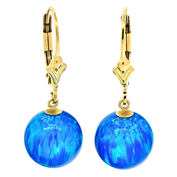 Oceans:10mm Pacific Blue Opal Ball Leverback Earring 14-20 Gold Filled - TrustmarkJewelers.com