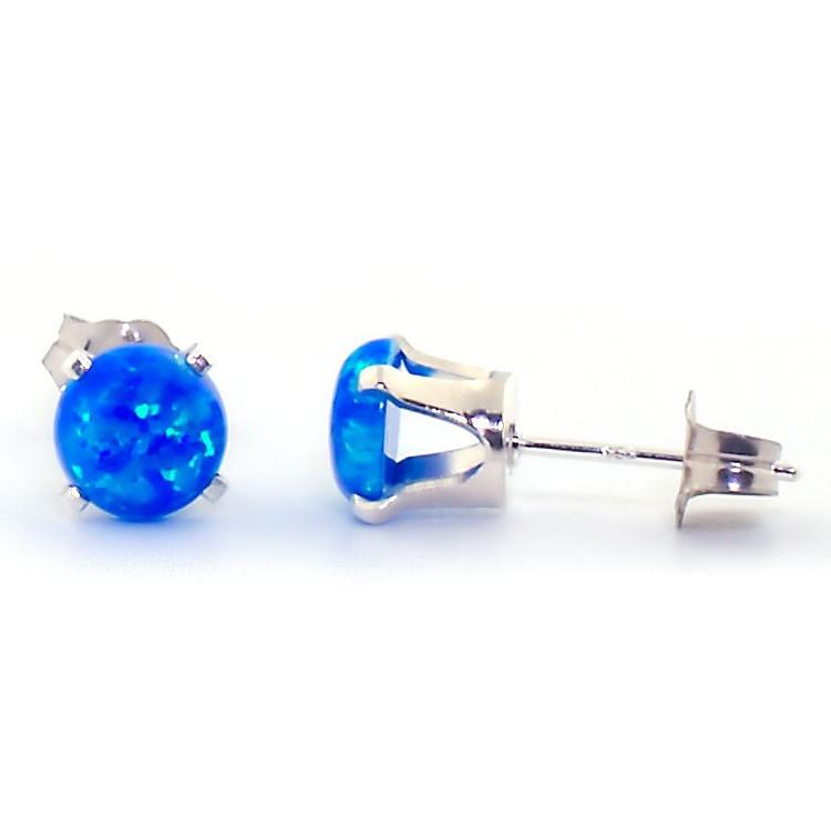 Oceans: 1.3ct 6mm Pacific Blue Opal Crown Set Stud Earrings 925 Silver - TrustmarkJewelers.com