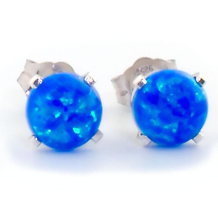 Oceans: 1.3ct 6mm Pacific Blue Opal Crown Set Stud Earrings 925 Silver - TrustmarkJewelers.com