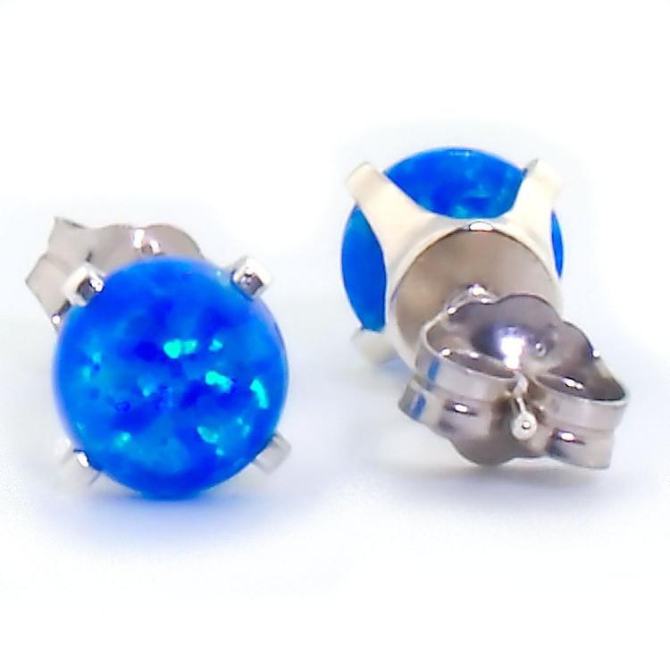 Oceans: 1.3ct 6mm Pacific Blue Opal Crown Set Stud Earrings 925 Silver - TrustmarkJewelers.com