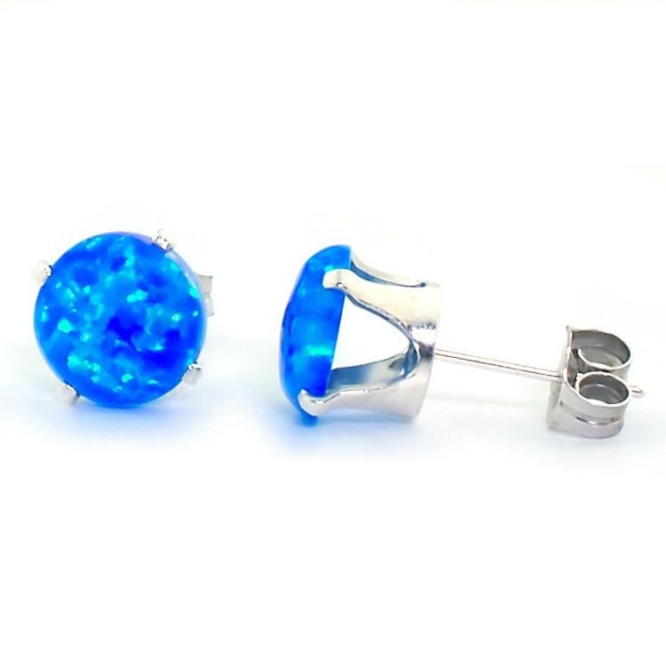 Oceans: 3.2ct 8mm Pacific Blue Opal Crown Set Stud Earrings 925 Silver - TrustmarkJewelers.com