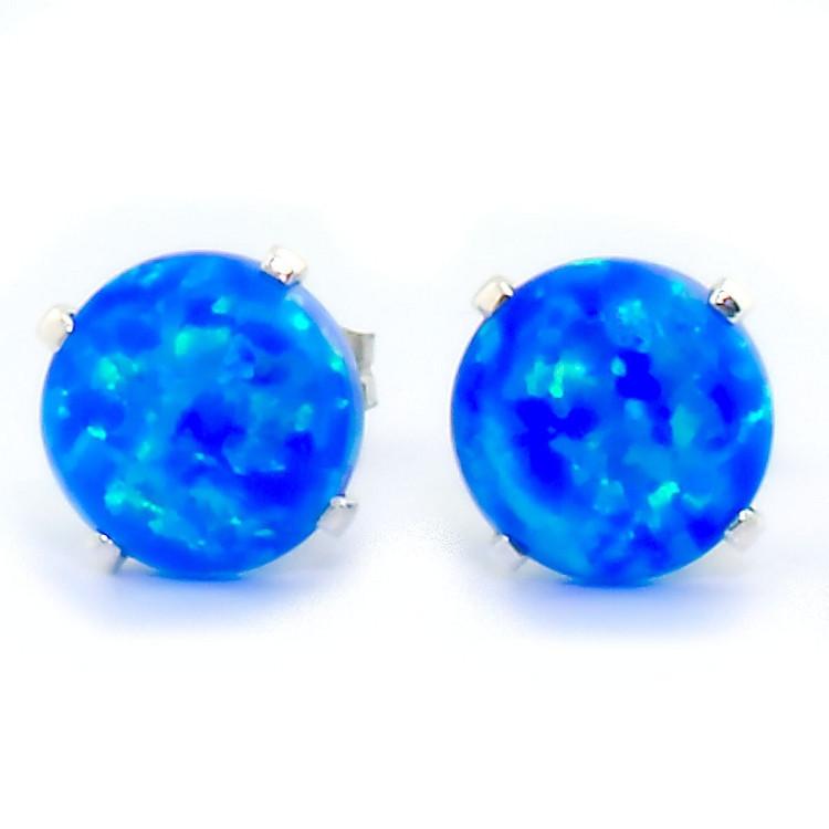 Oceans: 3.2ct 8mm Pacific Blue Opal Crown Set Stud Earrings 925 Silver - TrustmarkJewelers.com