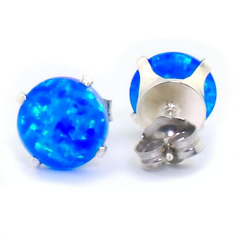 Oceans: 3.2ct 8mm Pacific Blue Opal Crown Set Stud Earrings 925 Silver - TrustmarkJewelers.com