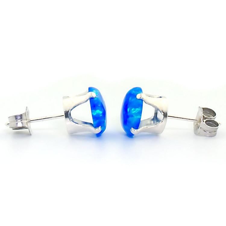Oceans: 3.2ct 8mm Pacific Blue Opal Crown Set Stud Earrings 925 Silver - TrustmarkJewelers.com