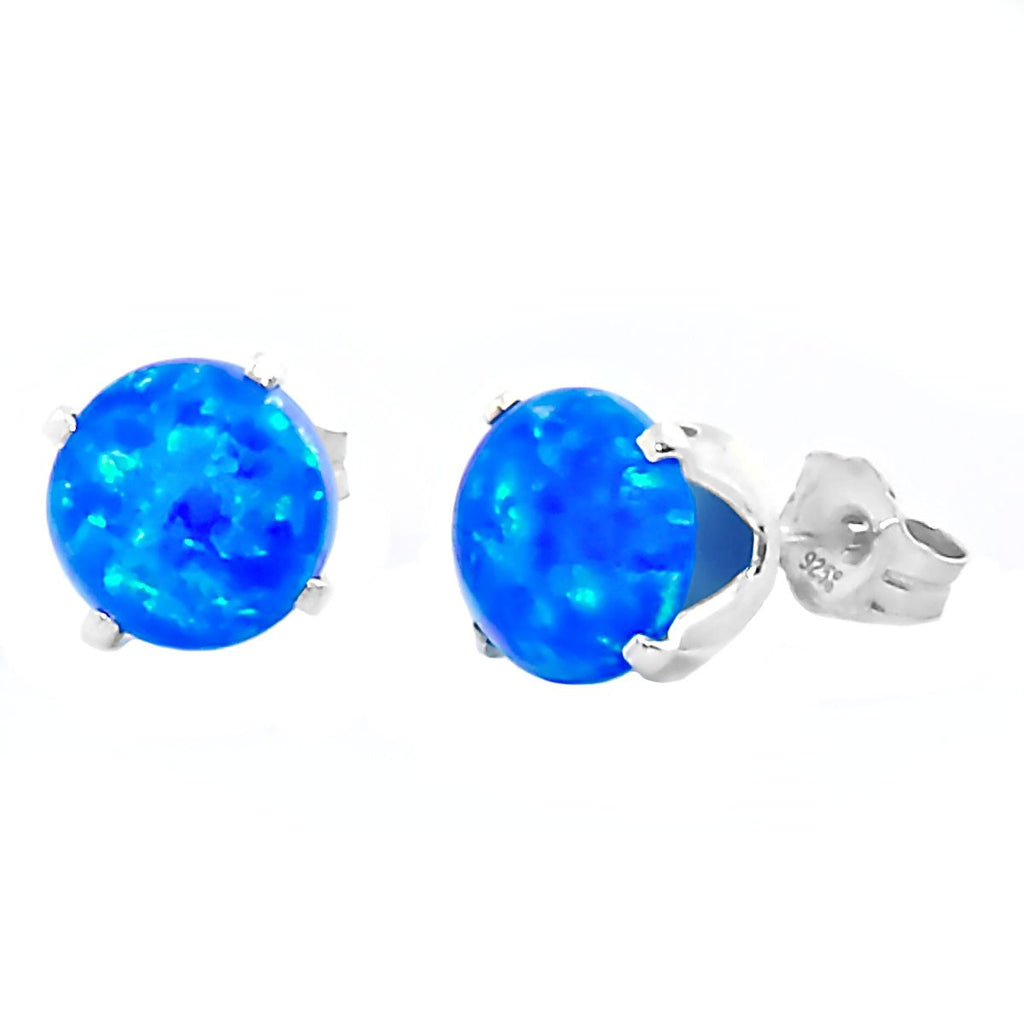 Oceans: 3.2ct 8mm Pacific Blue Opal Crown Set Stud Earrings 925 Silver - TrustmarkJewelers.com