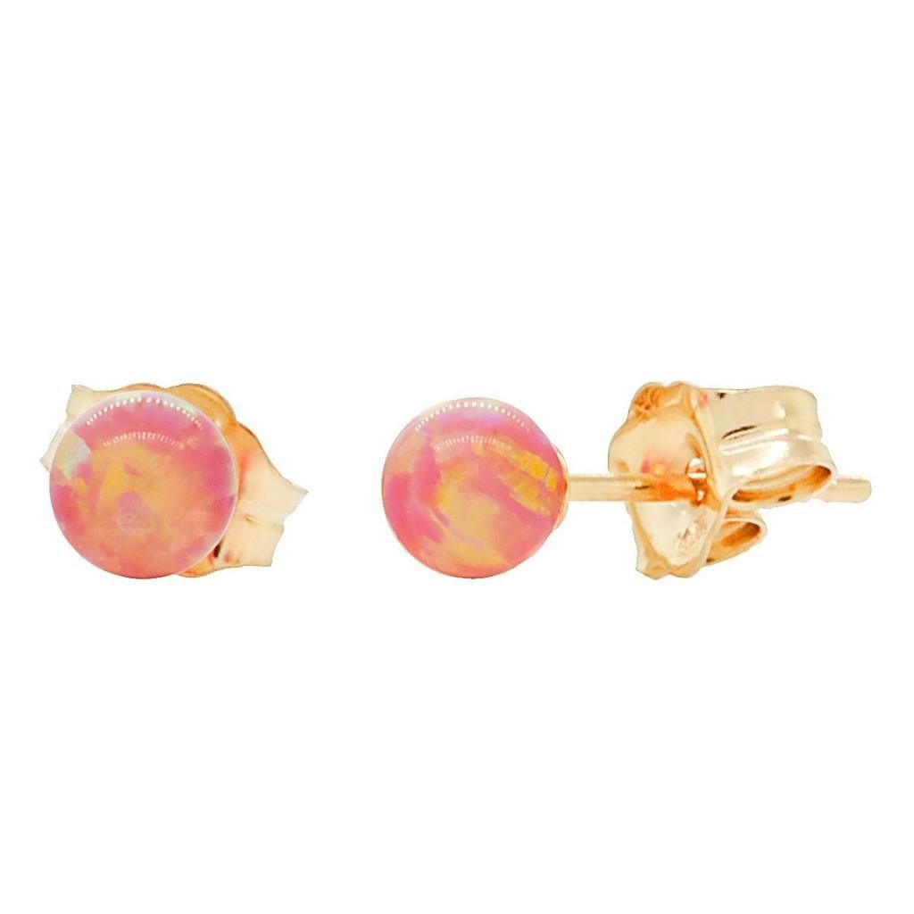Cala: 4mm Deep Sea Coral Opal Ball Stud Earrings 14K Yellow Gold - TrustmarkJewelers.com