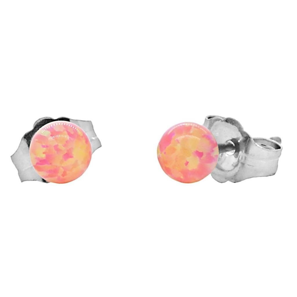 Cala: 4mm Deep Sea Coral Opal Ball Stud Earrings 14K White Gold - TrustmarkJewelers.com