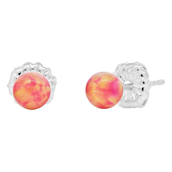Cala: 4mm Deep Sea Coral Opal Ball Stud Earrings 925 Sterling Silver - TrustmarkJewelers.com