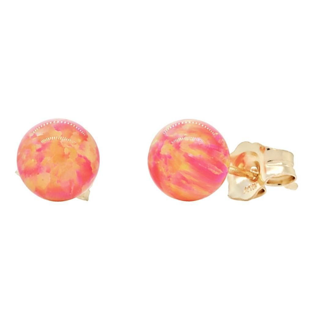 Cala: 6mm Deep Sea Coral Opal Ball Stud Earrings 14K Yellow Gold - TrustmarkJewelers.com