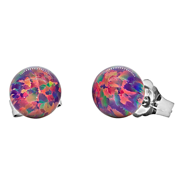 Elizabeth: Royal Lavender Created Australian Opal Ball Stud Earrings 14k White Gold - TrustmarkJewelers.com