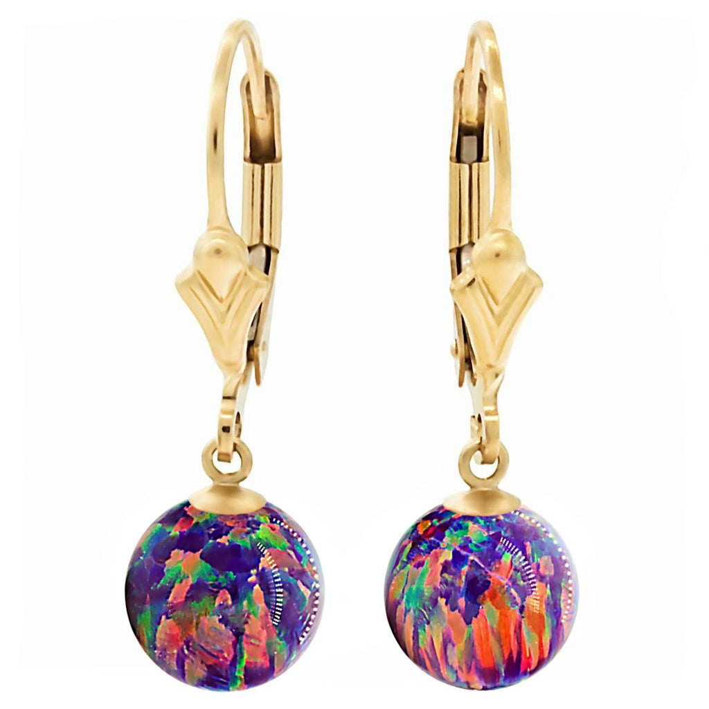 Elizabeth: Royal Lavender Created Australian Opal Ball Drop Leverback Earrings 14-20 Gold Filled - TrustmarkJewelers.com